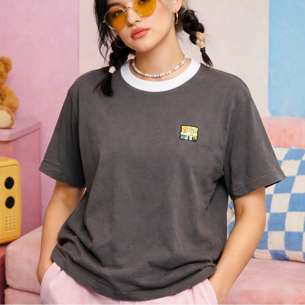 Teddy Fresh x SpongeBob SquarePants Embroidered Tee Shirt Size M 100% Cotton